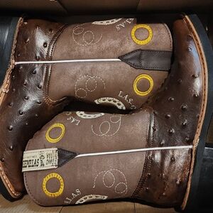 Brown Leather Cowboy Boots with Embossed Patterns
